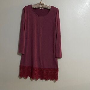 Fun with Lace Long Sleeve Burgundy Dress